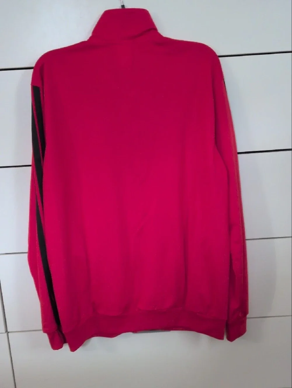 adidas Red Full-Zip Performance Track Jacket with Black Stripes